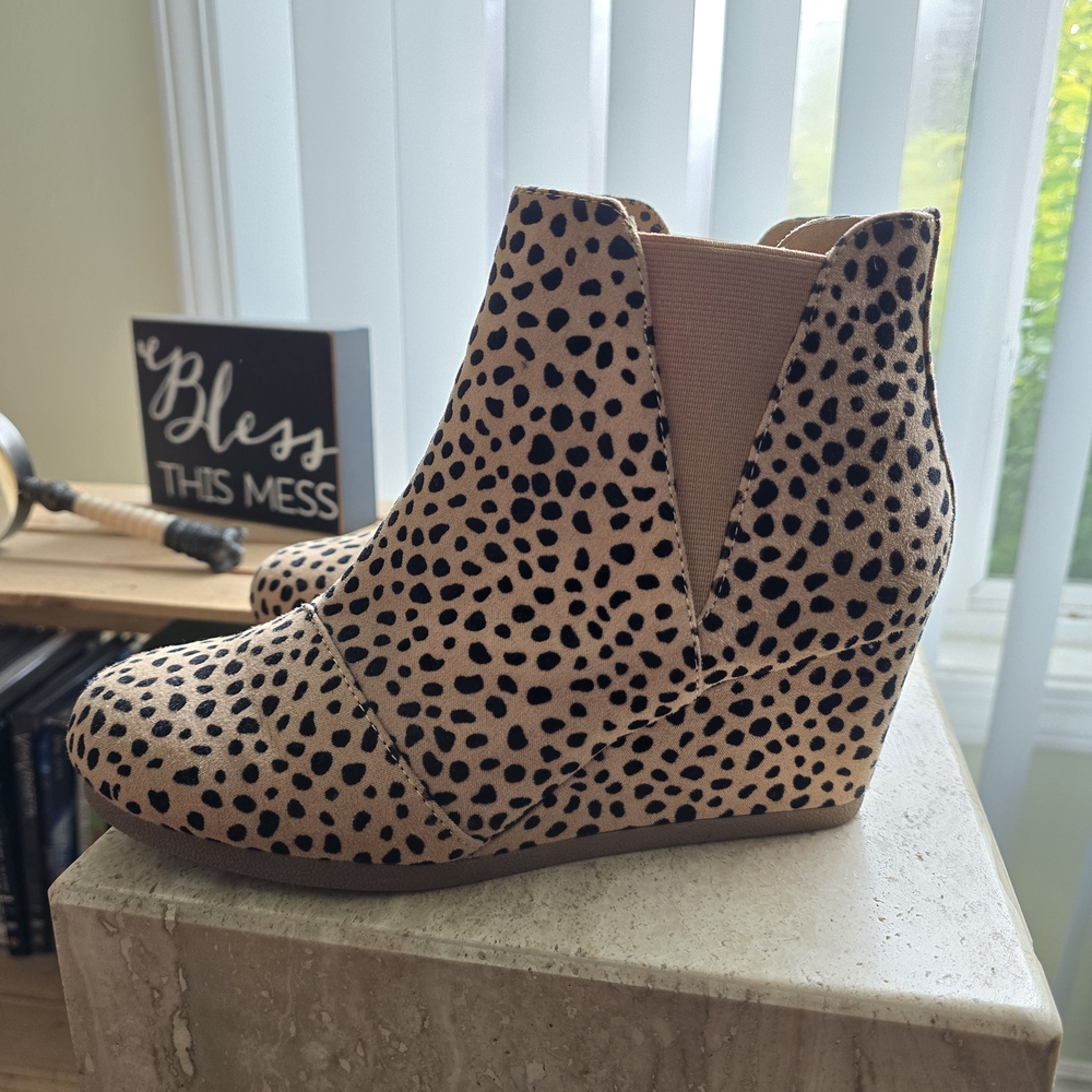 Soda | Tan Black Cheetah Wedge Ankle Boots